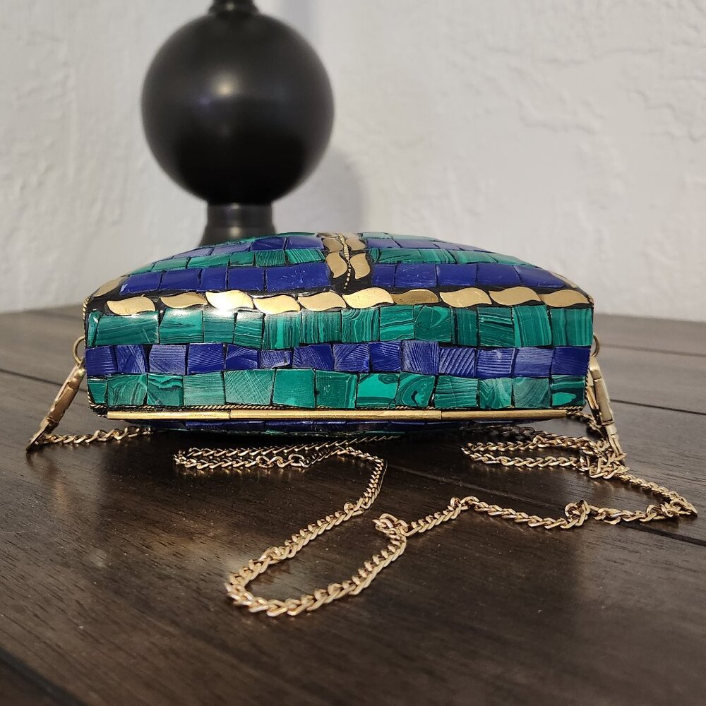 RAMLA Moroccan Mosaic Bag- Blue, Green, & Gold - Picture 8 of 10